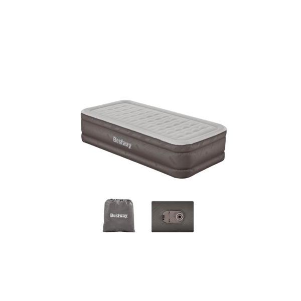 Colchão Inflável Solteiro Twin Fortech Plus 180kg + Bomba Embutida + Bolsa Bestway