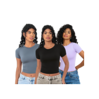 KIT 03 - Baby Tee Feminina - Blusa Slim Fit Manga Curta - Blusa Compressão