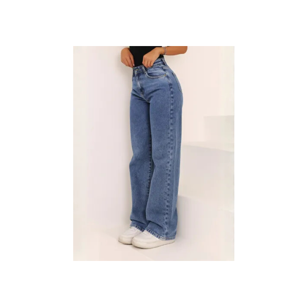 Calça Jeans Wide Leg Feminina Cintura Alta Pantalona