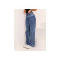 Calça Jeans Wide Leg Feminina Cintura Alta Pantalona