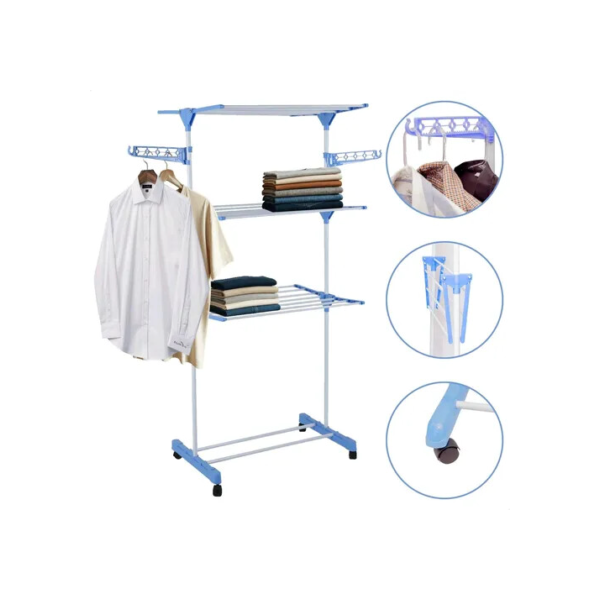 Varal De Chão Grande De Roupas 3 Andares Dobrável Cor Azul Kontuz 170 cm