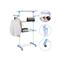 Varal De Chão Grande De Roupas 3 Andares Dobrável Cor Azul Kontuz 170 cm