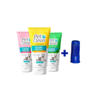 Kit Creme Dental Pet Clean + Dedeira para Cães e Gatos