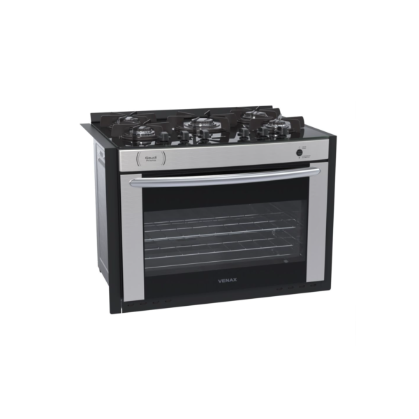 Fogão 5 Bocas de Embutir Venax Gaudi Prisma Vitreo Bl Gas Glp Inox 