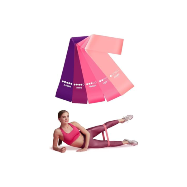 Kit 5 Mini Bands Elástico para Exercício Treino Academia em Casa 5 Níveis de Intensidade (Rosa)