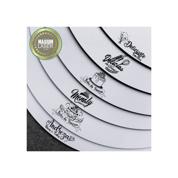 Kit 10 Cake Board Personalizado com Logo MDF Branco 3mm Confeitaria Tabuleiro
