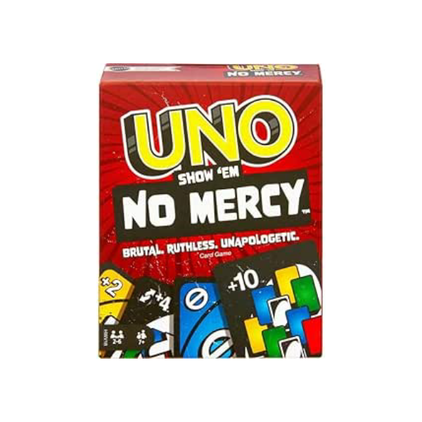 Mattel Games UNO Show ‘em No Mercy Card Game for Kids, Adults & Family Parties and Travel with Extra Cards, Special Rules and Tougher Penalties