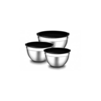 Kit 3 Conjunto de Bowls Tigelas de Inox com Tampa Hermética | 3 Tigelas de Aço Inoxidável Empilháveis 1,5L 2L 3L | Tigela de Cozinha Premium para Salada Massa Mistura e Armazenamento - Premium®