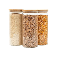 Kit 3 potes de vidro 1,6L tampa de bambu herméticos redondos - Tüd