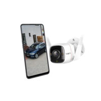 Tapo C320WS – Câmera de vigilância WiFi externa/interna, 2K, resolução QHD de 4 MP, visão noturna colorida, 512G, notificações em tempo real, IP66 à prova d'água, compatível com Alexa, branca.