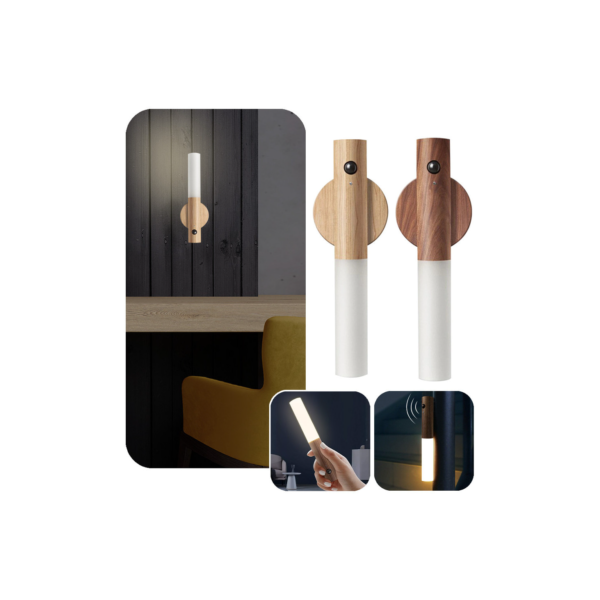 Luminaria Led Recarregável Sensor de Movimento Arandela de Madeira Minimalist Mesa Parede Magnética