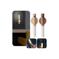 Luminaria Led Recarregável Sensor de Movimento Arandela de Madeira Minimalist Mesa Parede Magnética