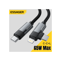 Cabo de dados Essager Tipo C para Tipo C e Lightning, PD 65W, 2 em 1, Samsung, Xiaomi, iPhone 14, 13, 12, 11 Pro Max, Xs Plus