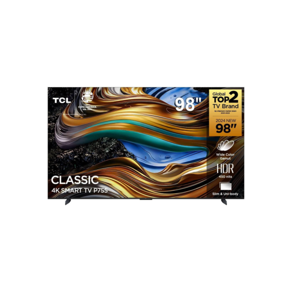 Smart TV 98” 4K UHD TCL 98P755 com Processador AIPQ GEN 3.0, Google TV, Wi-Fi, Bluetooth, Dolby Vision e Atmos