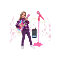 Guitarra E Microfone Infantil Instrumento Brinquedo Musical Cor Rosa Atentu