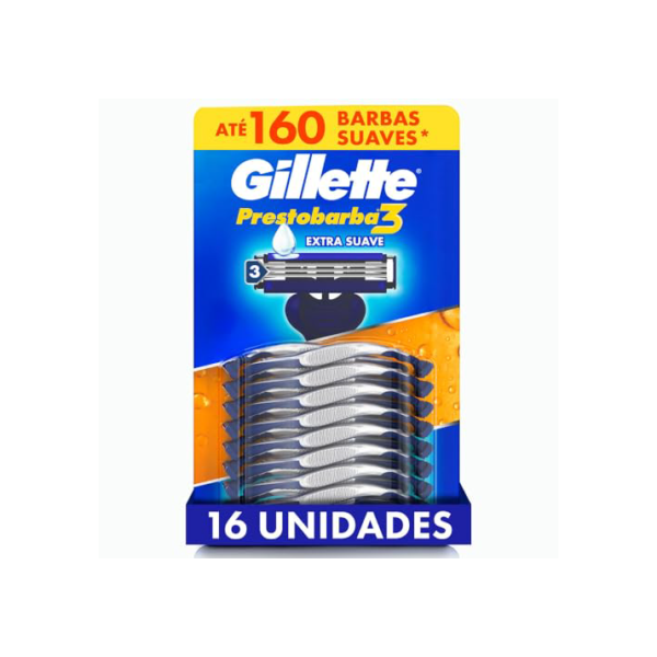 Gillette Aparelho de Barbear Prestobarba3, Barbear Rente Extra Suave, 16 Uds