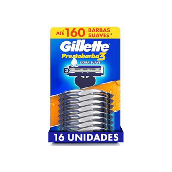 Gillette Aparelho de Barbear Prestobarba3, Barbear Rente Extra Suave, 16 Uds