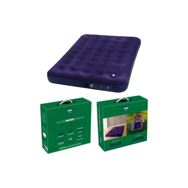 Colchão Inflável Casal com Inflador Embutido e Reparo Adesivo Mor Cor Azul-Marinho