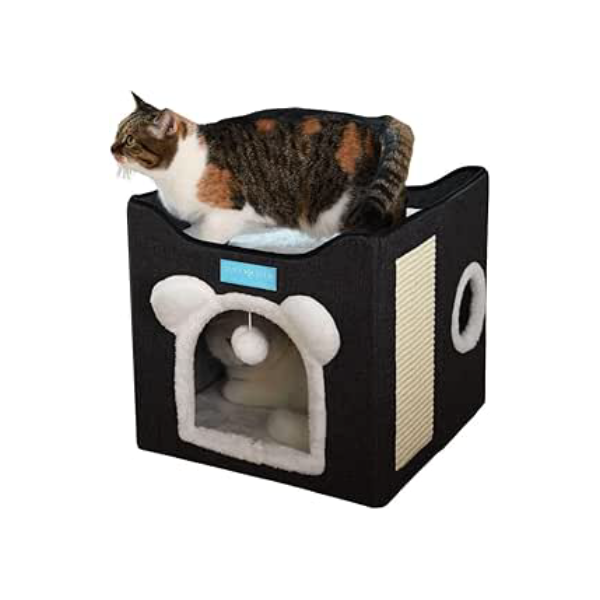 Cama para Gatos com 2 Andares Dobrável 41x35cm Duke e Dixie Marrom (Preto)