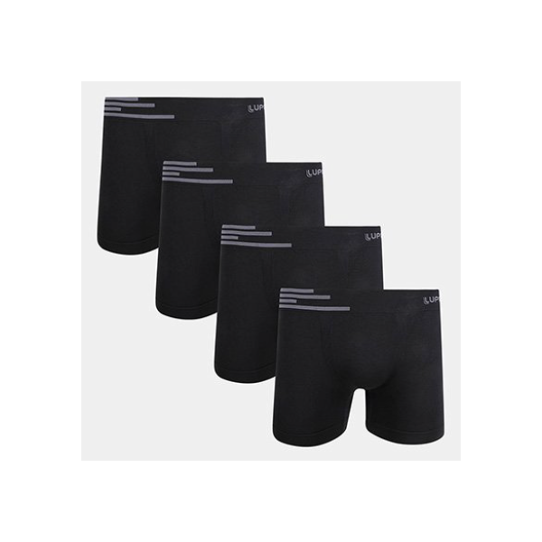 Kit Cueca Boxer Lupo Microfibra Sem Costura 4 Peças - Preto+Cinza