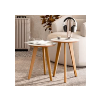 Kit Mesa Apoio e Lateral de Sofá Retrô Classic com 3 Pernas Decoração - Off White/Freijo