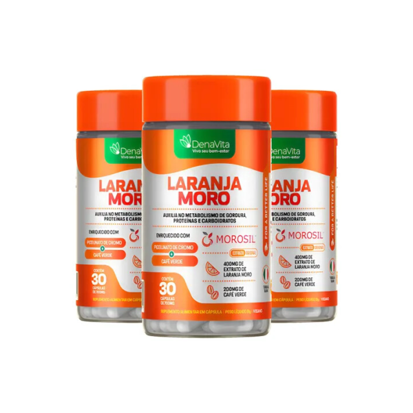 Kit 3x Laranja Moro Morosil + Cromo + Café Verde - Denavita Morosil 90 Cápsulas - Denavita