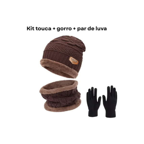 Kit Touca Gorro Cachecol + Luva Inverno Lã Pelinho Frio
