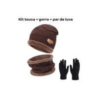 Kit Touca Gorro Cachecol + Luva Inverno Lã Pelinho Frio
