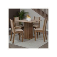 Conjunto Sala de Jantar Mesa Tampo de Madeira 4 Cadeiras Rustic/Crema/Sintético Bege Briana Madesa