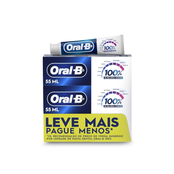 Oral B, Pasta de Dente, 100% da sua boca* cuidada contra os problemas bucais mais comuns. *áreas dos dentes, bochechas, gengivas e língua, 3 Unidades, 70 g