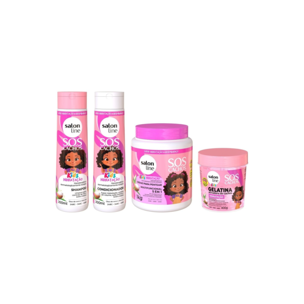 Kit SOS Cachos Kids Hidratação com Gelatina e Creme Multifuncional 5 em 1