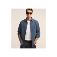 Camisa Comfort em Algodão Xadrez com Manga Longa Azul