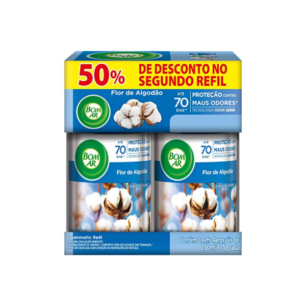 Aromatizador de Ambiente Bom Ar Automático Aerossol Freshmatic Refil na 2ª Unidade Flor de Algodão