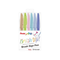 Pentel Kit Caneta Pincel Brush Sign Pen 6 Cores Pasteis KITBRUSH-6P