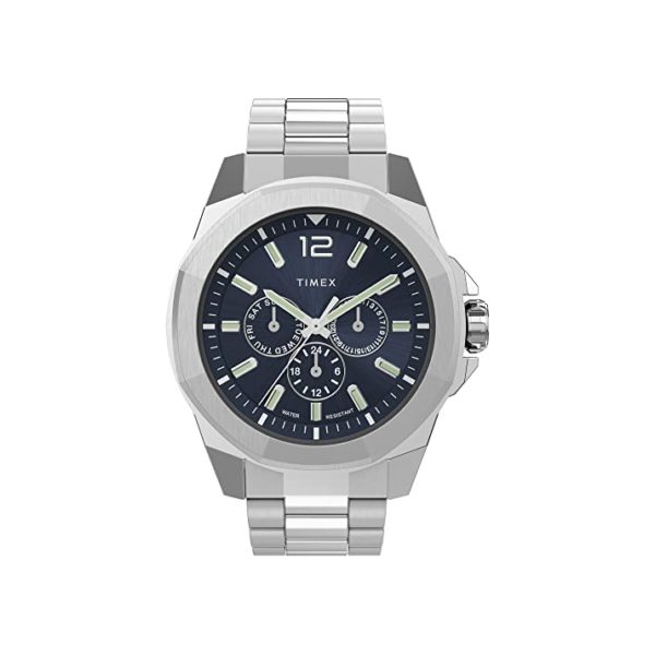 Timex Relógio Masculino Essex Avenue Multifunções 44 mm Quartzo com Pulseira de Aço Inoxidável, Prata, 22 (Modelo: TW2V43300VQ)