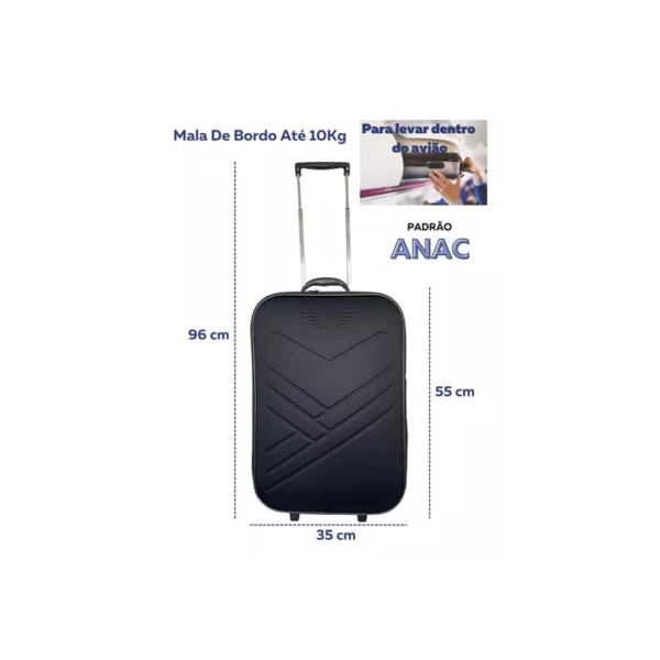 Mala Viagem Bordo Mão Falcon Avião 55x35x25cm Medidas Anac Cor Preto