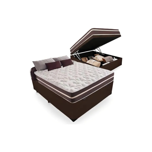 Cama Box Baú Casal + Colchão De Molas Classic Superlastic Cor Marrom