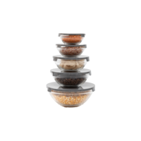 kit 5 potes de vidro com tampa de plástico empilháveis redondos bowls - Tud