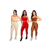 Conjunto top com calça bojo removível fitness academia feminino cintura alta moda zero transparência