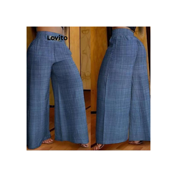 Lovito Calças casuais de metal liso para mulheres LNL57261