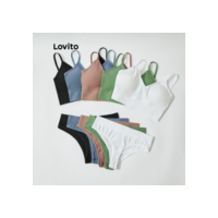 Lovito Conjunto de Sutiã e Calcinha Casual Liso Respirável Cobertura Completa Sem Almofadas L31ED001