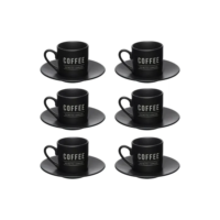 Jogo 6 Xícaras Porcelana Café C/ Pires Manhattan Preta 80ml