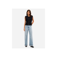 calça wide leg feminina jeans barra dobrada azul