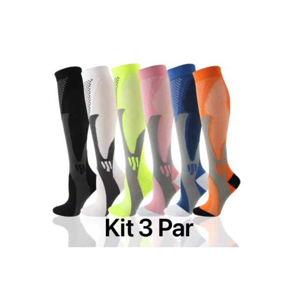 kit 3 Pares Meias De Compressão Homens Mulheres Correndo Esportivas De Ciclismo Joelho