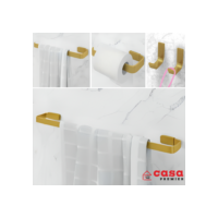 Kit Acessórios Banheiro Conjunto Quadrado 5 Peças Dourado Fosco Dois Cabides Metal