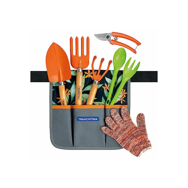 Jogo de Ferramentas P/ Jardim Tramontina C/ Cinto 8 Pç Cinza