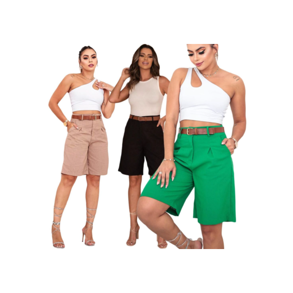 bermuda alfaiataria feminino  com cinto Shots Social linho Moda Feminina P, M, G, GG, G1, G2