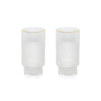Jogo 2 Copos Altos 400ml Cristal Canelado Suco Água Borda Dourada Fio De Ouro Lines Wolff