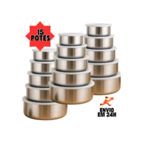 Kit 15 Tigelas Inox Com Tampa Potes Redondos 285ml a 1430ml Jogo de Pote Hermético Cozinha