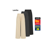 Lovito Calça Feminina Wide-Leg com Pregas L74ED153